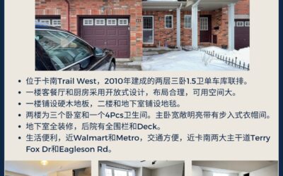 【于军地产 好房出租】171 Romina St,位于卡南Trail West的三卧1.5卫单车库联排