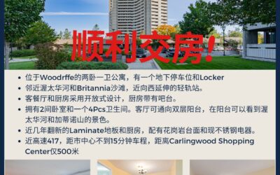 【于军地产 好房成交】恭喜卖家！位于Woodroffe/Ambleside的河景两卧公寓顺利交房了！近OTrain西延伸线地铁站和Carling Ave，挂牌到交房两个半月！接下来将会挂牌出租！