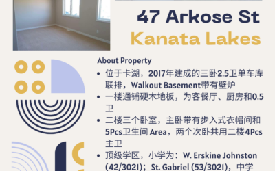 【于军地产 好房出租】位于卡湖的3卧2.5卫单车库联排出租！ 🏡47 Arkose St