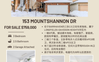 【于军地产 好房上市】位于Barrhaven-Longfields的理想家园！ 🏡153 Mountshannon Dr – Longfields