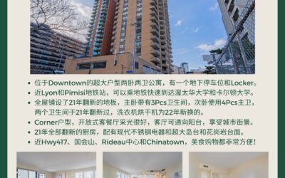 【于军地产 好房上市】位于DT的超大户型两卧两卫公寓556 Laurier Ave W #1107。