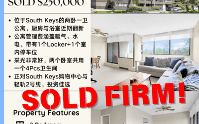 【于军地产 好房成交】恭喜投资客户！South Keys黄金地段两卧一卫公寓成功Sold Firm！这套公寓厨房卫浴全新翻修，采光极佳，正对购物中心和轻轨2号线，非常适合出租投资！极速成交，再证优质小户型火爆市场！