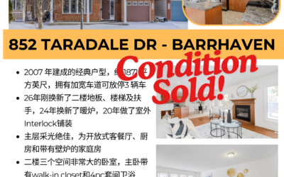 【于军地产 有条件成交】速度就是硬道理！恭喜卖家[Party]852 Taradale Dr的联排上市仅一周多就有条件成交了！最开心的莫过于通过精准的定价和全方位的营销，帮助客户在短时间内达成心仪的目标。[ThumbsUp]在已经收到一个offer的情况下我们积极跟进已经看房的和来参加open house的经纪，又额外获得两个offer，最终接受了其中一个报价和条件最好的！[Sun]