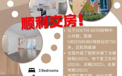 【于军地产 顺利交房】热烈祝贺184-3310 Southgate Road精品联排以$2,300/月圆满交付！🎉 这套三卧两卫住宅正对South Keys购物中心，步行750米即达Greenboro轻轨站，采光充足且配备地面停车位，是拎包入住的理想之选。专业团队以精准市场定位与高效执行力，全程为业主租赁体验保驾护航，再创优质服务典范！[ThumbsUp]